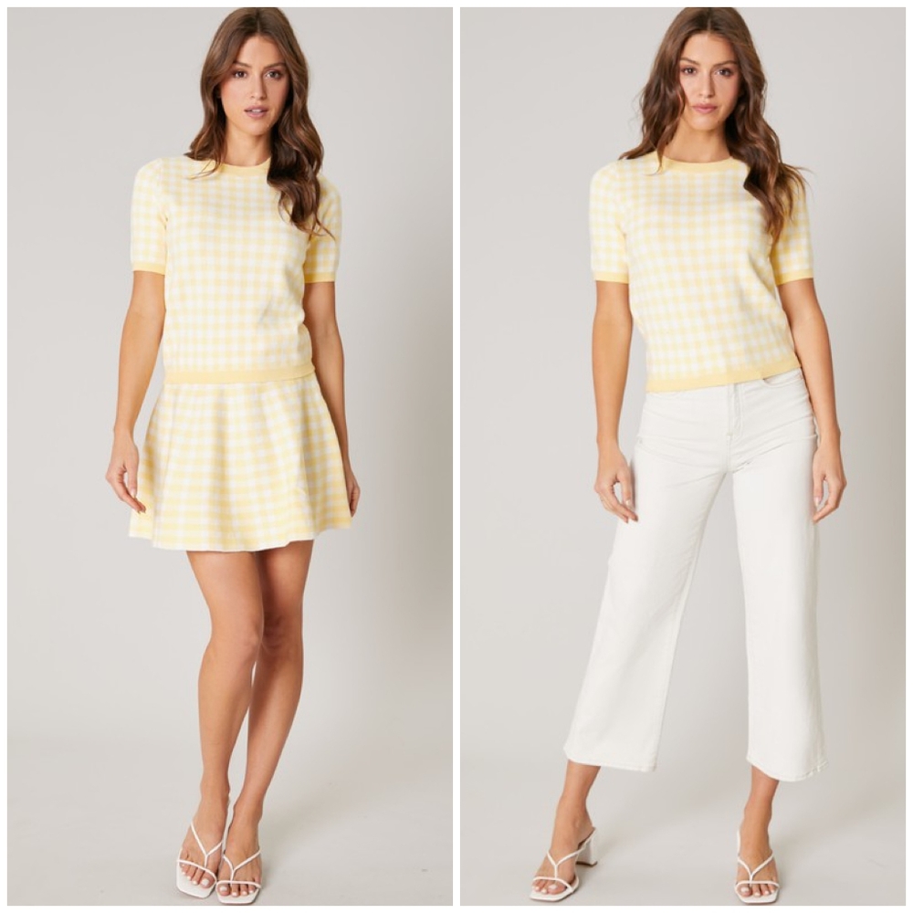 SUGARLIPS Pastel Yellow Checks 2-Piece Skirt Set - Picture 4 of 6